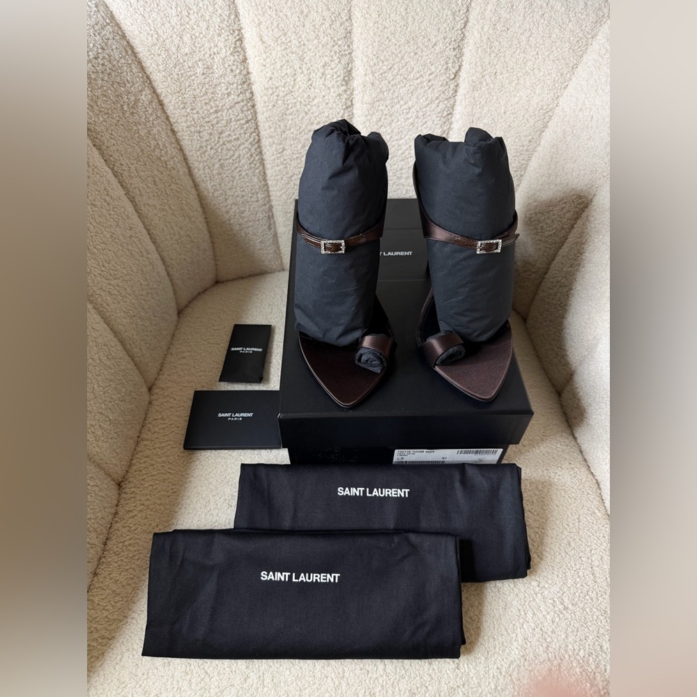 SAINT LAURENT Dive 110 Satin Mules – Size 37 – Brand New, Full Set - Picture 13 of 16